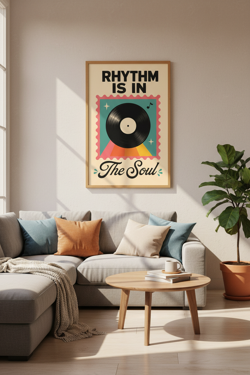 Retro Vinyl Record Wall Art | Music Quote Poster, Aesthetic Studio Decor