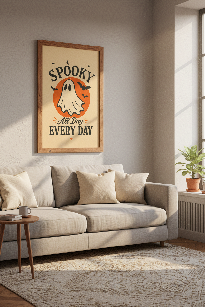 Retro Ghost Wall Art Print | Boho Halloween Decor | Spooky All Day Graphic Poster