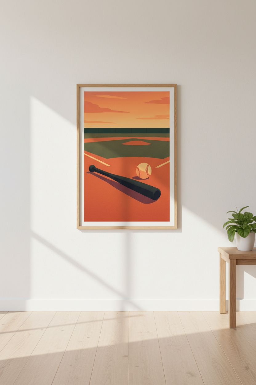 Minimalist Baseball Field Wall Art Print | Game Room Decor | Sports Lover Framed Poster | Sunset Aesthetic Art
