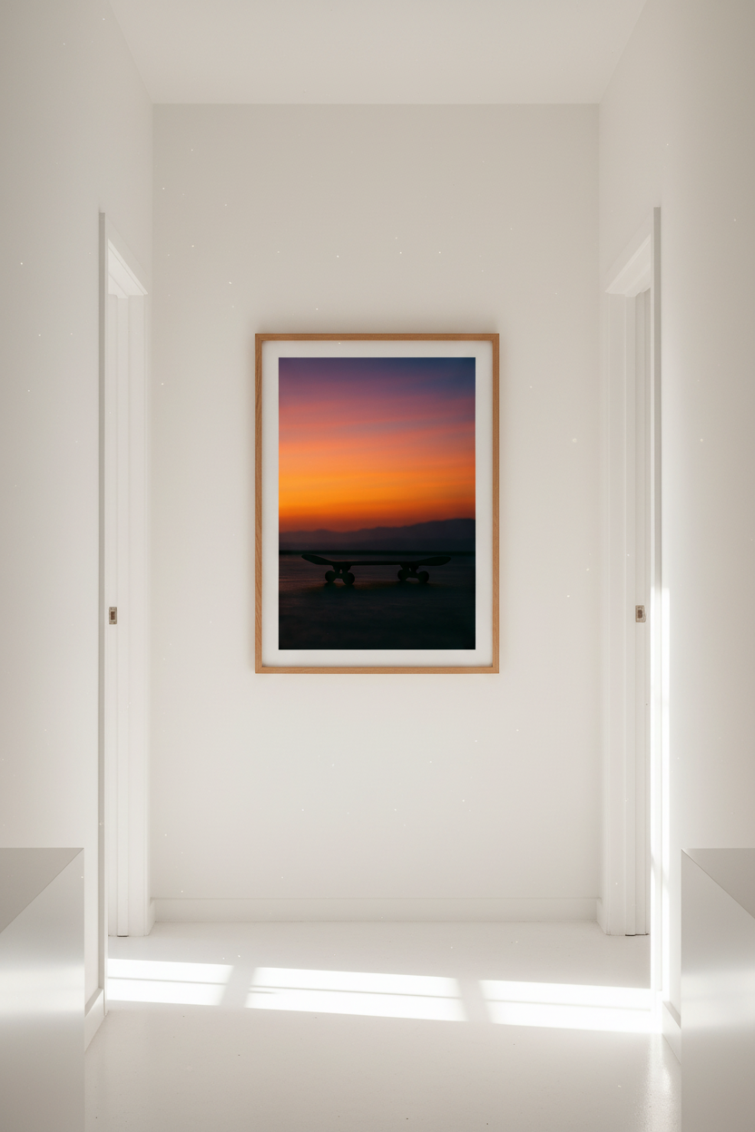 Skateboard Sunset Wall Art Print - Vibrant Orange Purple Sky Home Decor, Skater Room Poster, Aesthetic Wall Hanging