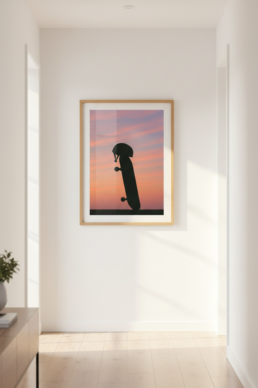Minimalist Skateboard Sunset Wall Art Print | Teen Room Decor | Aesthetic Framed Poster | Ready to Hang Art