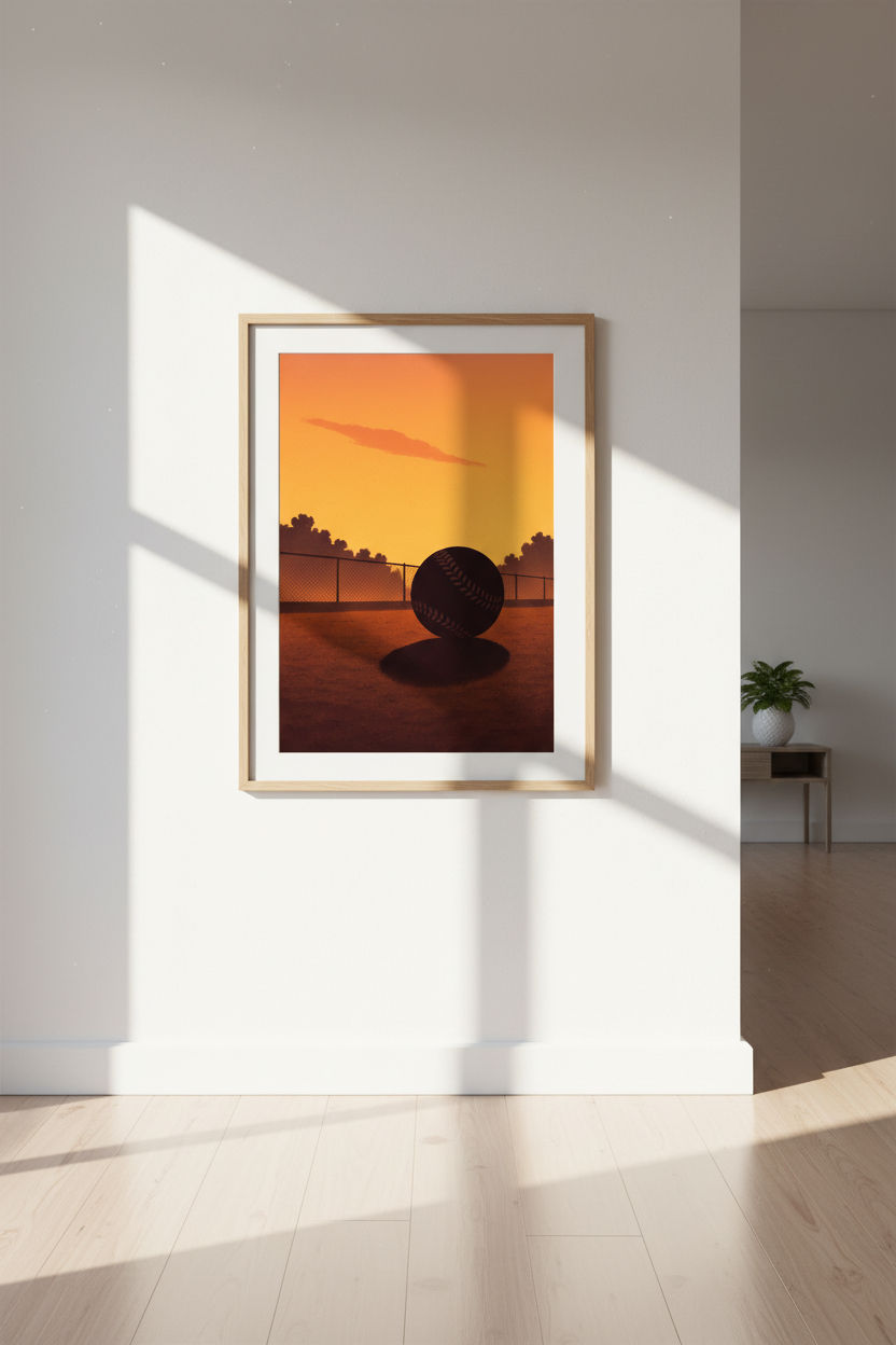 Minimalist Baseball Sunset Art Print | Sports Fan Decor | Aesthetic Framed Wall Art | Ready to Hang Poster Gift