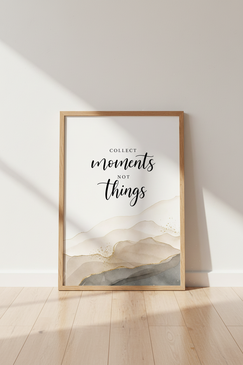 Collect Moments Not Things Wall Art | Neutral Watercolor Print | Minimalist Quote Poster