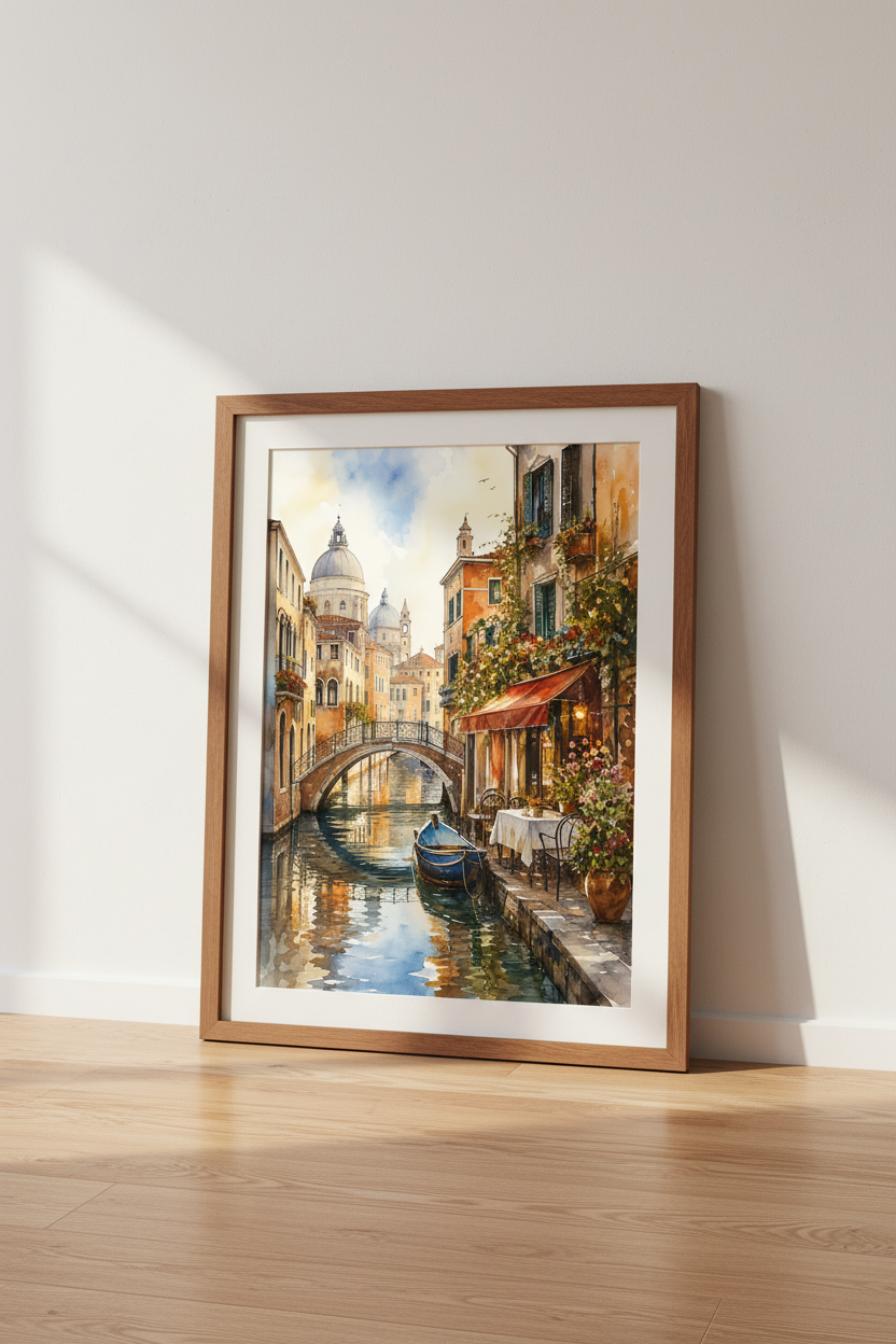 Venice Canal Watercolor Art | Italian Cityscape Print | Romantic Travel Decor