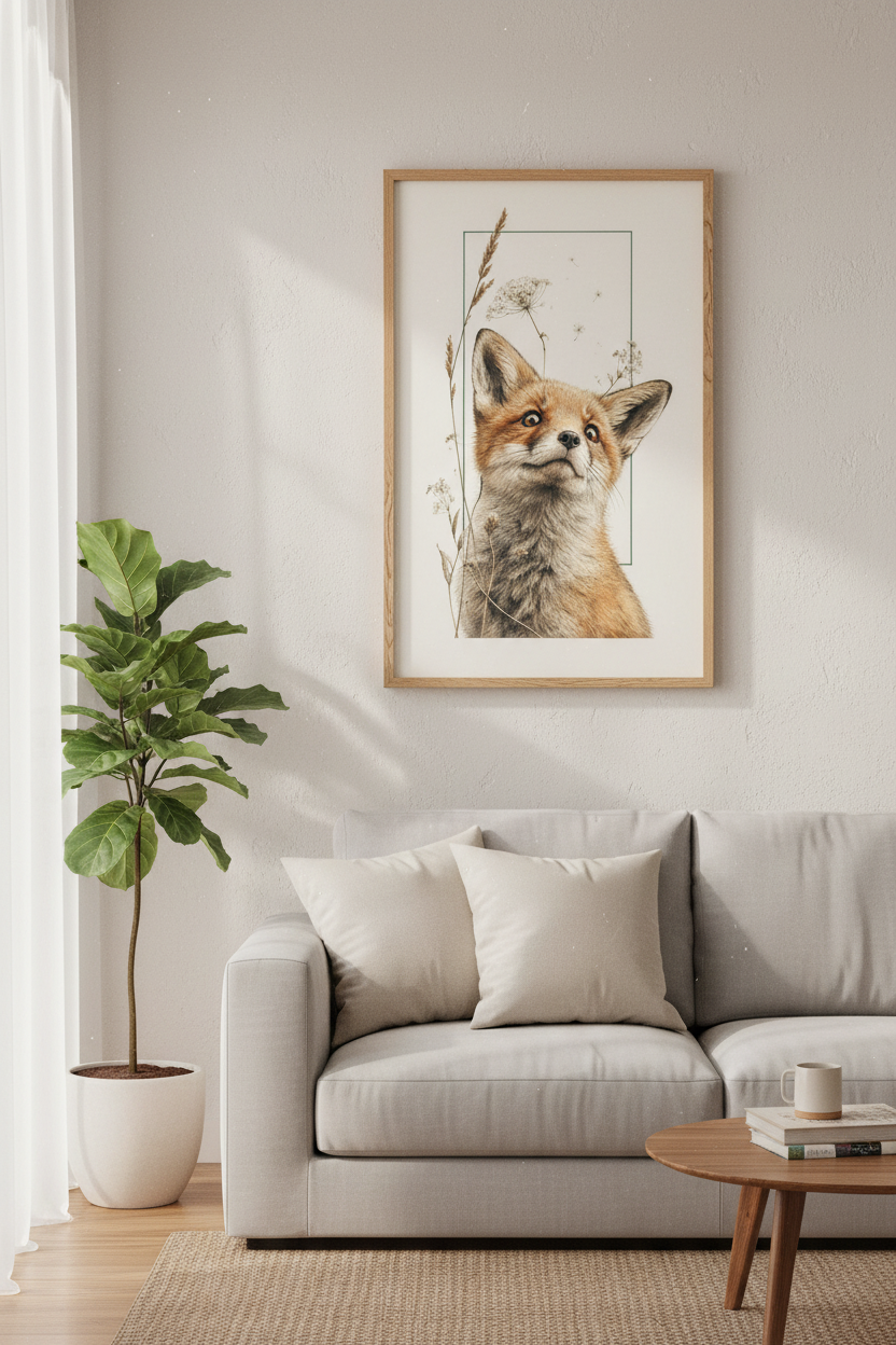 Cute Fox Sketch Wall Art | Woodland Nursery Decor | Rustic Botanical Poster