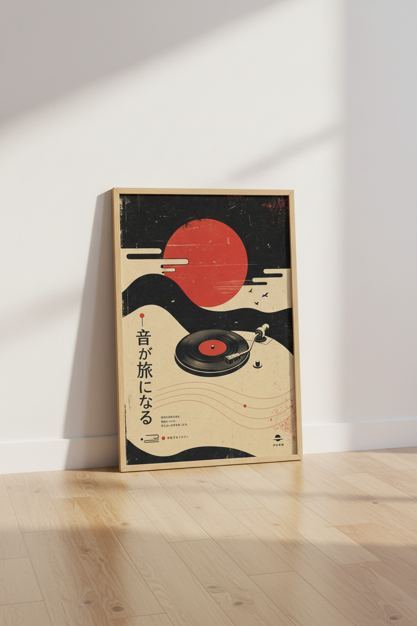 Retro Vinyl Record Japanese Wall Art | Music Room Decor | Minimalist Poster