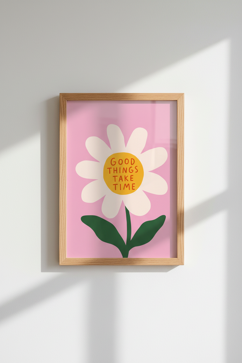 Danish Pastel Wall Art Print | Pink Daisy Quote Poster, Aesthetic Bedroom Decor