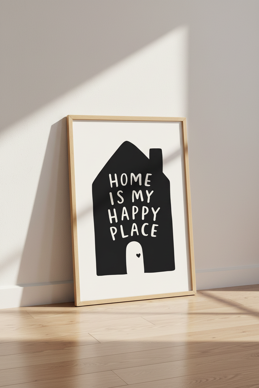 Minimalist Wall Art Print | Happy Place Quote Poster, Modern Home Decor