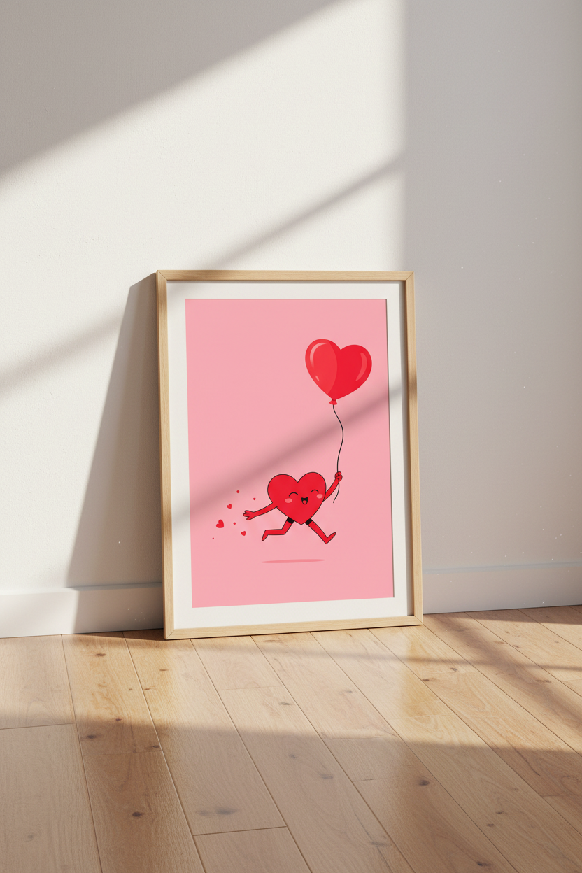Kawaii Heart Art Print | Cute Pink Nursery Decor | Aesthetic Valentine Poster