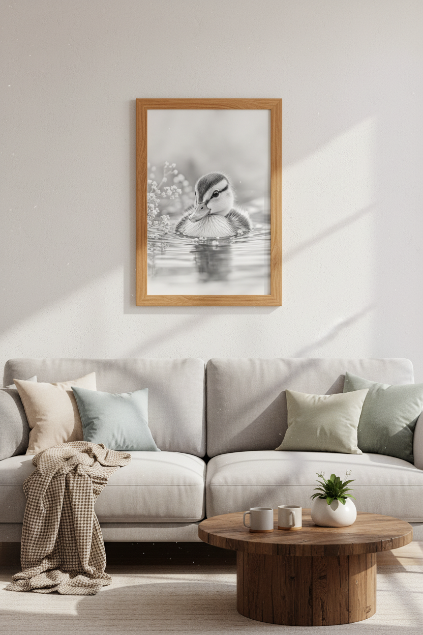 Duckling Wall Art | Black and White Nature Photography, Nursery Decor Poster