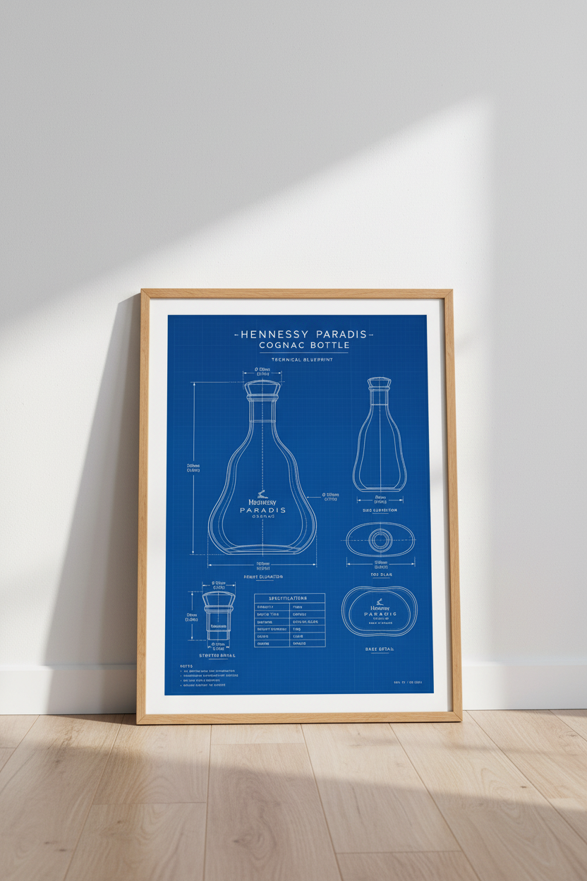 Hennessy Paradis Cognac Blueprint Wall Art | Home Bar Decor | Luxury Poster