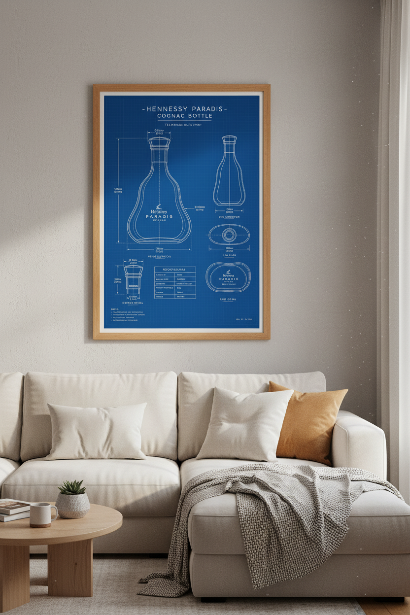 Hennessy Paradis Cognac Blueprint Wall Art | Home Bar Decor | Luxury Poster