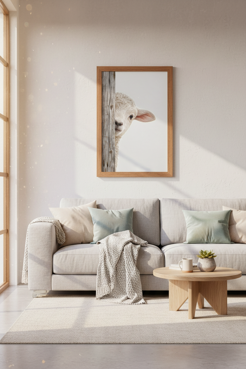 Cute Peeking Lamb Wall Art | Farmhouse Nursery Decor | Rustic Sheep Poster