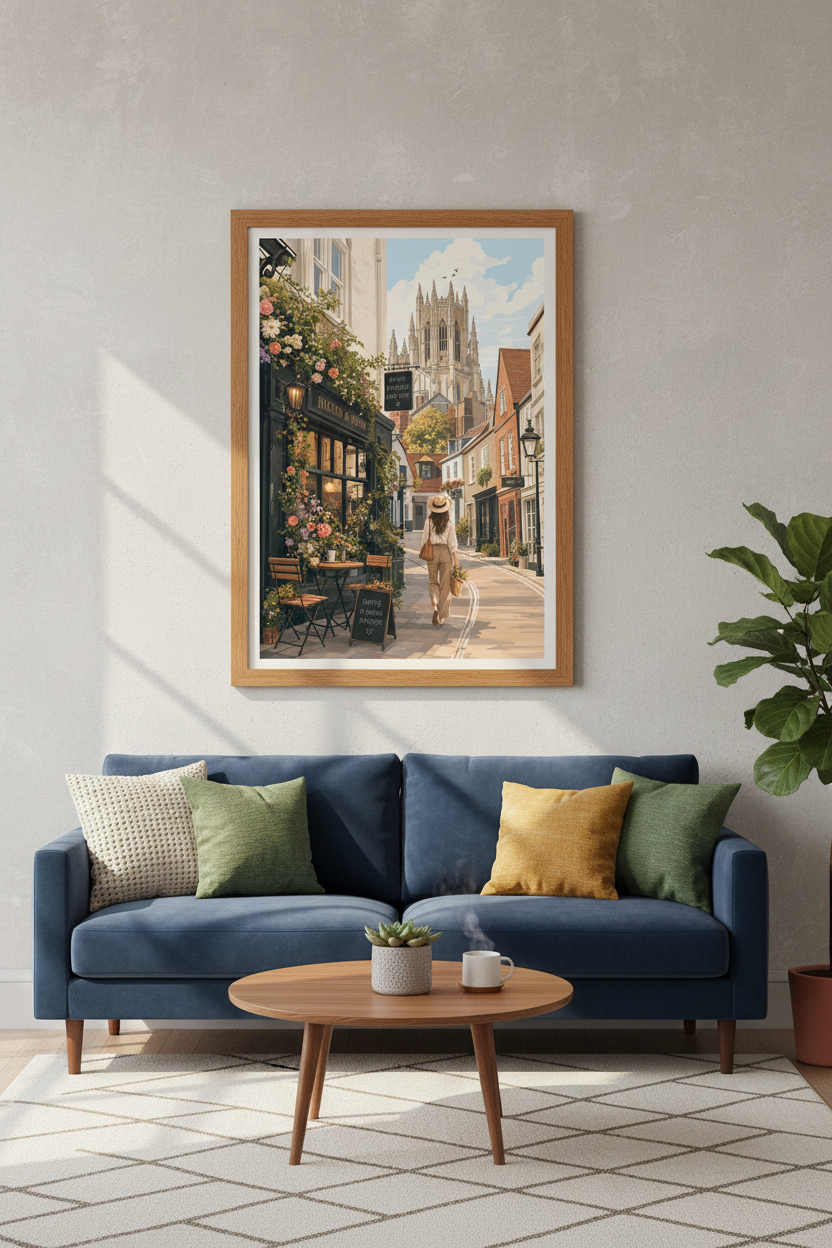 European Cafe Street Scene | Bloom & Brew Floral Art, Living Room Poster