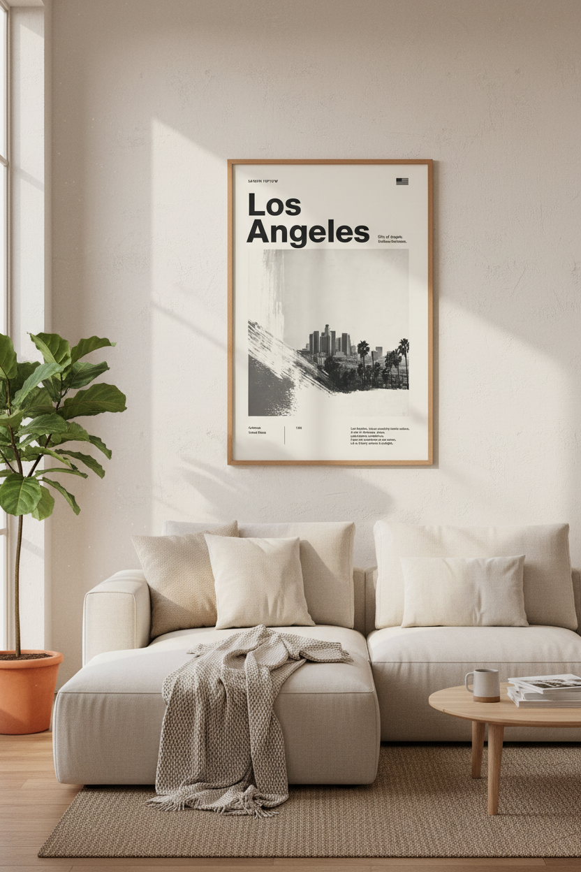 Los Angeles Skyline Wall Art | Minimalist Black & White City Print, Modern Home Decor