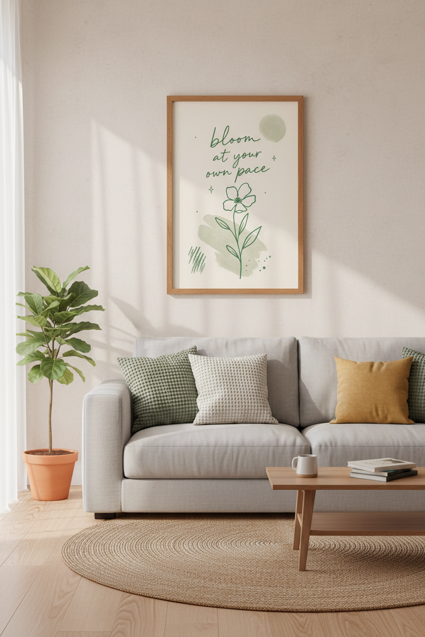 Bloom At Your Own Pace Wall Art | Sage Green Floral Decor | Boho Botanical Poster
