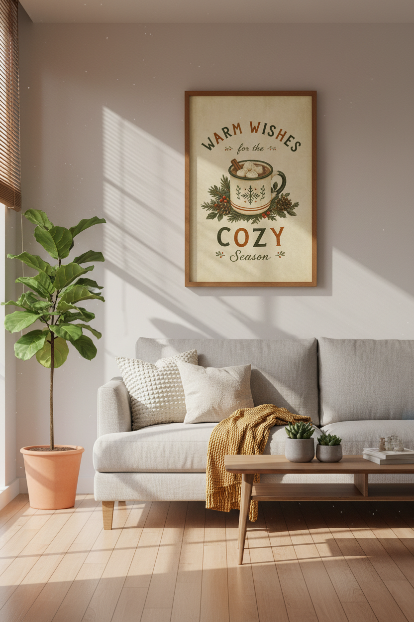 Cozy Hot Cocoa Winter Wall Art Print | Kitchen Christmas Decor | Retro Holiday Poster