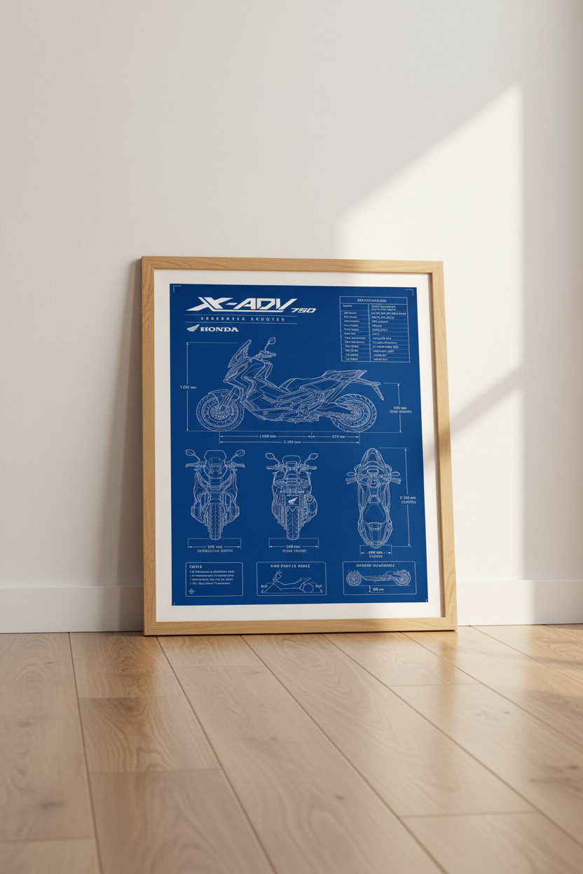 Honda X-ADV 750 Blueprint Wall Art | Garage Decor | Motorcycle Technical Poster