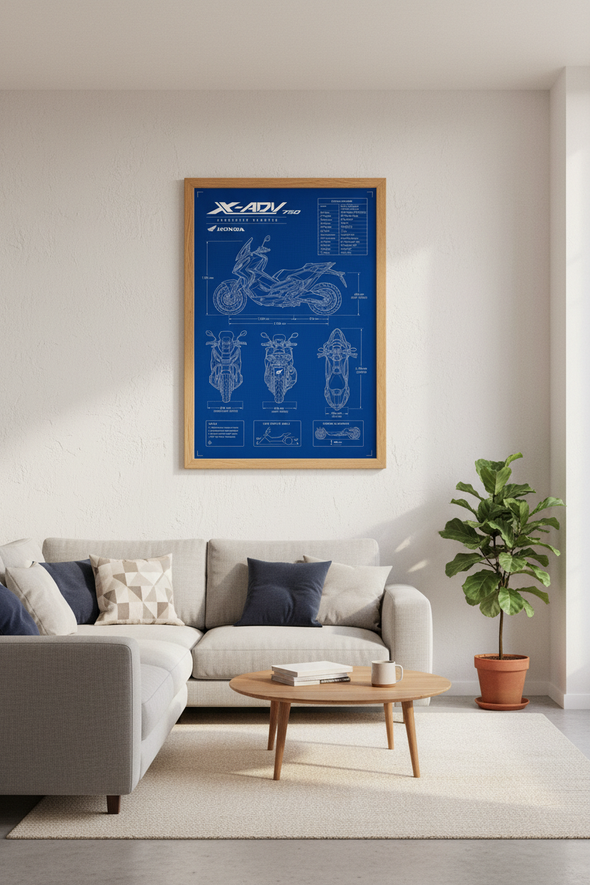 Honda X-ADV 750 Blueprint Wall Art | Garage Decor | Motorcycle Technical Poster