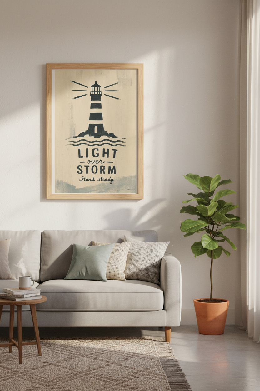 Lighthouse Wall Art Print | Nautical Quote Poster, Coastal Home Decor