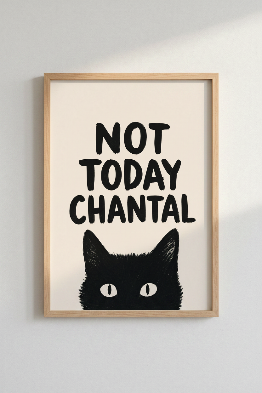Not Today Chantal Black Cat Wall Art | Funny Office Decor | Minimalist Poster Print