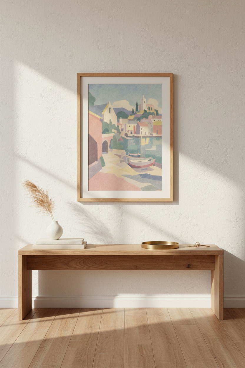 Coastal Wall Art Print | Impressionist Village Decor | Living Room Poster