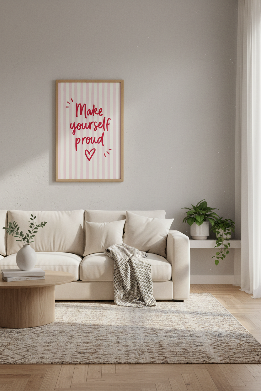 Make Yourself Proud Quote Print | Pink Striped Aesthetic, Preppy Dorm Decor