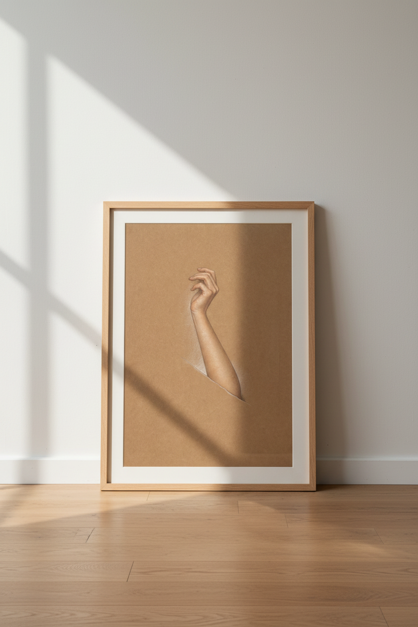 surreal hand art | Kraft-toned, earthy tones | Living room poster