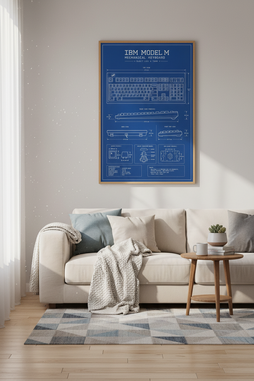 IBM Model M Keyboard Blueprint Wall Art | Office Decor | Mechanical Tech Poster
