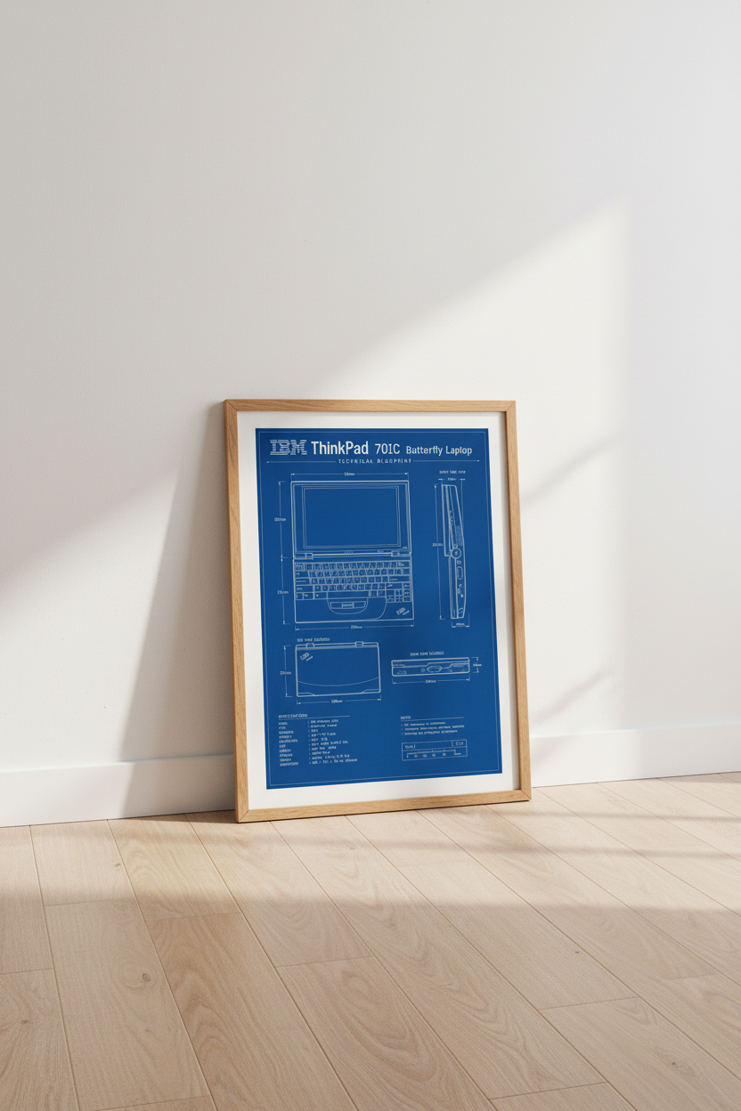 IBM ThinkPad 701C Blueprint Wall Art | Tech Office Decor | Retro Laptop Poster