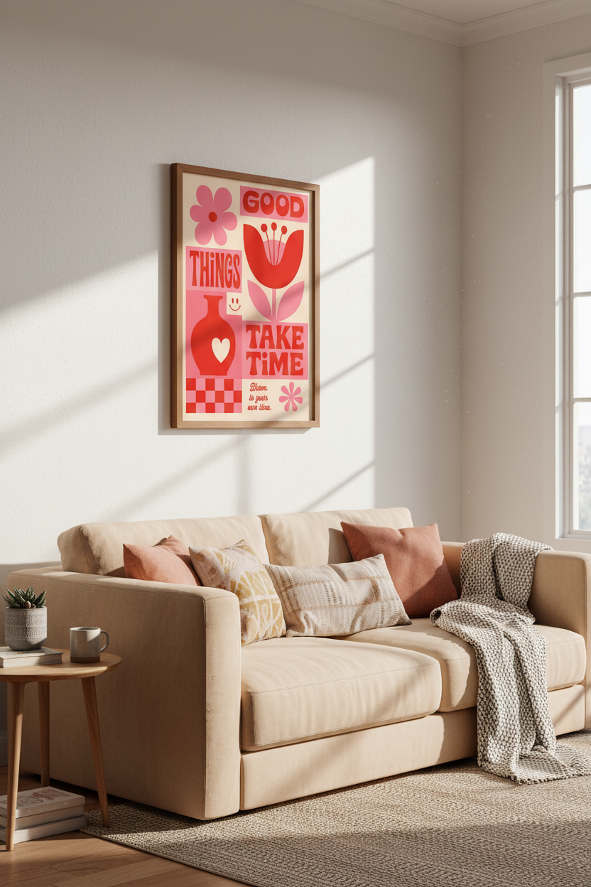 Retro Floral Quote Wall Art Print | Pink Red Dorm Decor | Bauhaus Poster
