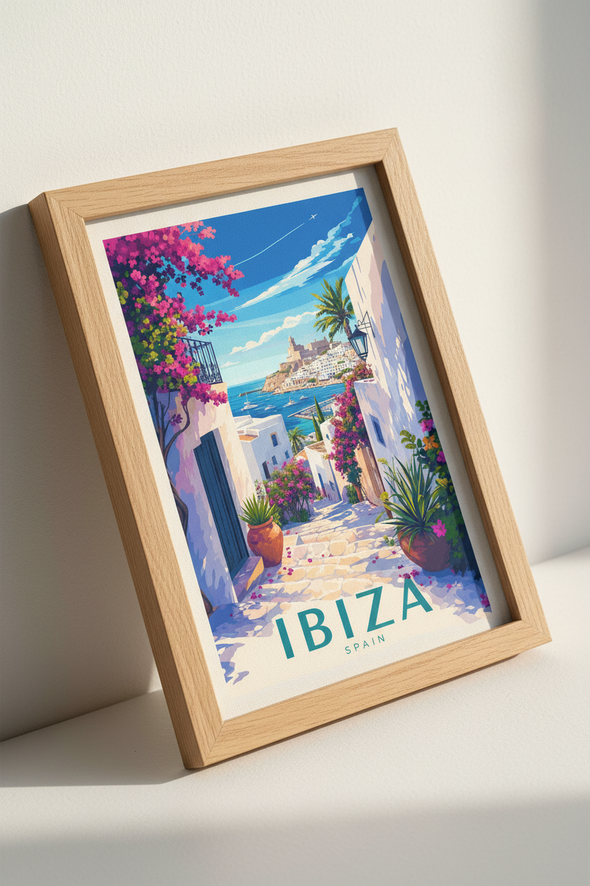 Ibiza Spain Travel Poster | Mediterranean Seascape Wall Art | Vibrant Coastal Decor