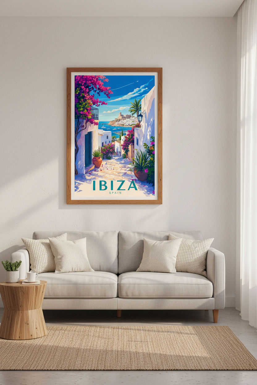 Ibiza Spain Travel Poster | Mediterranean Seascape Wall Art | Vibrant Coastal Decor