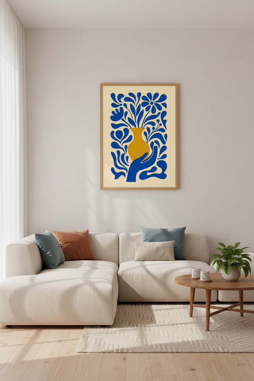Abstract Floral Wall Art Print | Cobalt Blue Botanical, Modern Gallery Poster