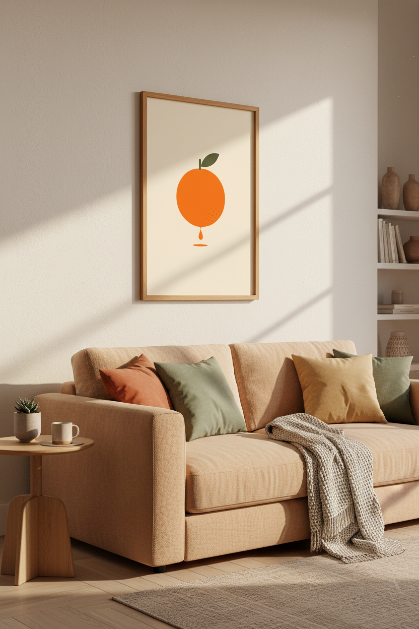 Minimalist Orange Fruit Wall Art | Kitchen Decor | Mid Century Modern Poster