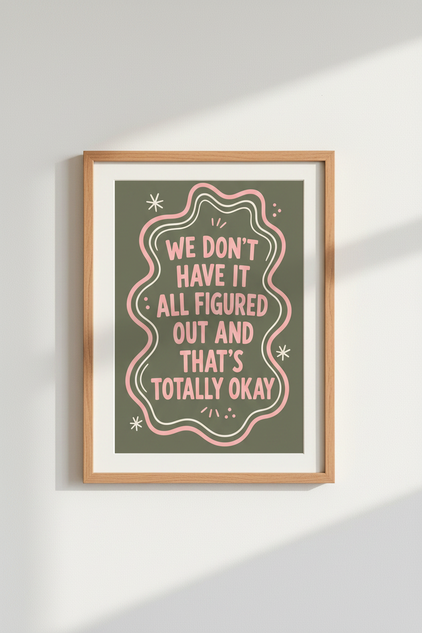 Retro Quote Wall Art Print | Sage Green & Pink Typography | Aesthetic Room Decor