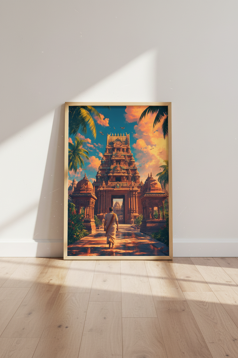 Ancient Hindu Temple Wall Art | Indian Architecture Poster, Spiritual Decor