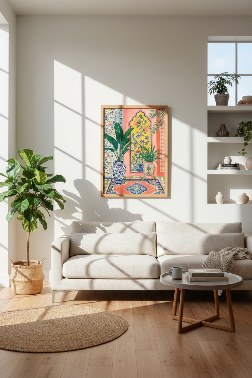 Indian Maximalist Floral Wall Art | Vibrant Boho Poster, Eclectic Home Decor
