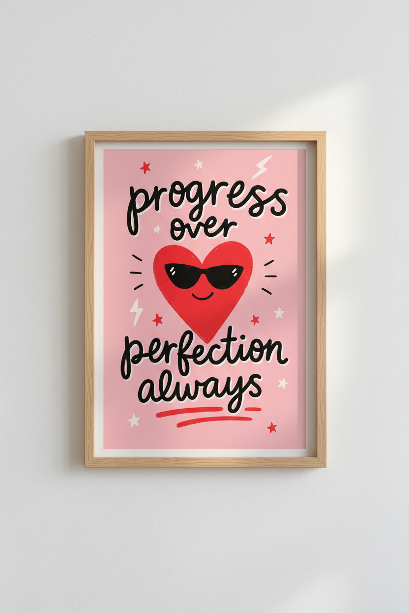Pink Preppy Wall Art Print | Motivational Heart Poster | Aesthetic Dorm & Office Decor