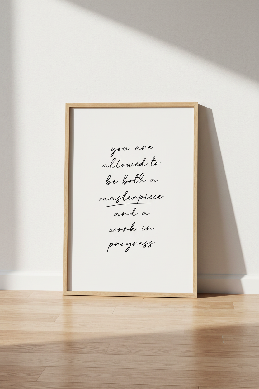 Masterpiece Work in Progress Art Print | Aesthetic Office Decor | Minimalist Quote Poster