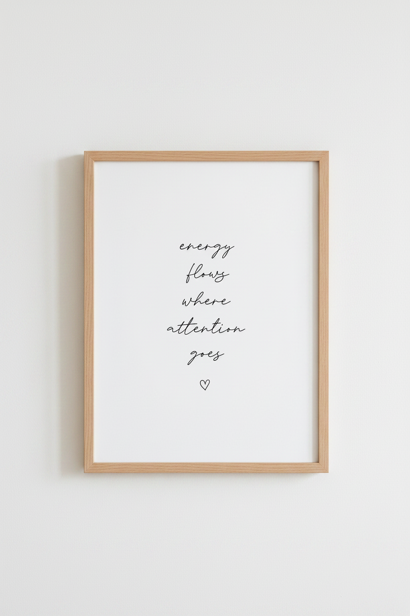 Energy Flows Quote Wall Art | Minimalist Script, Home Office & Yoga Decor Poster