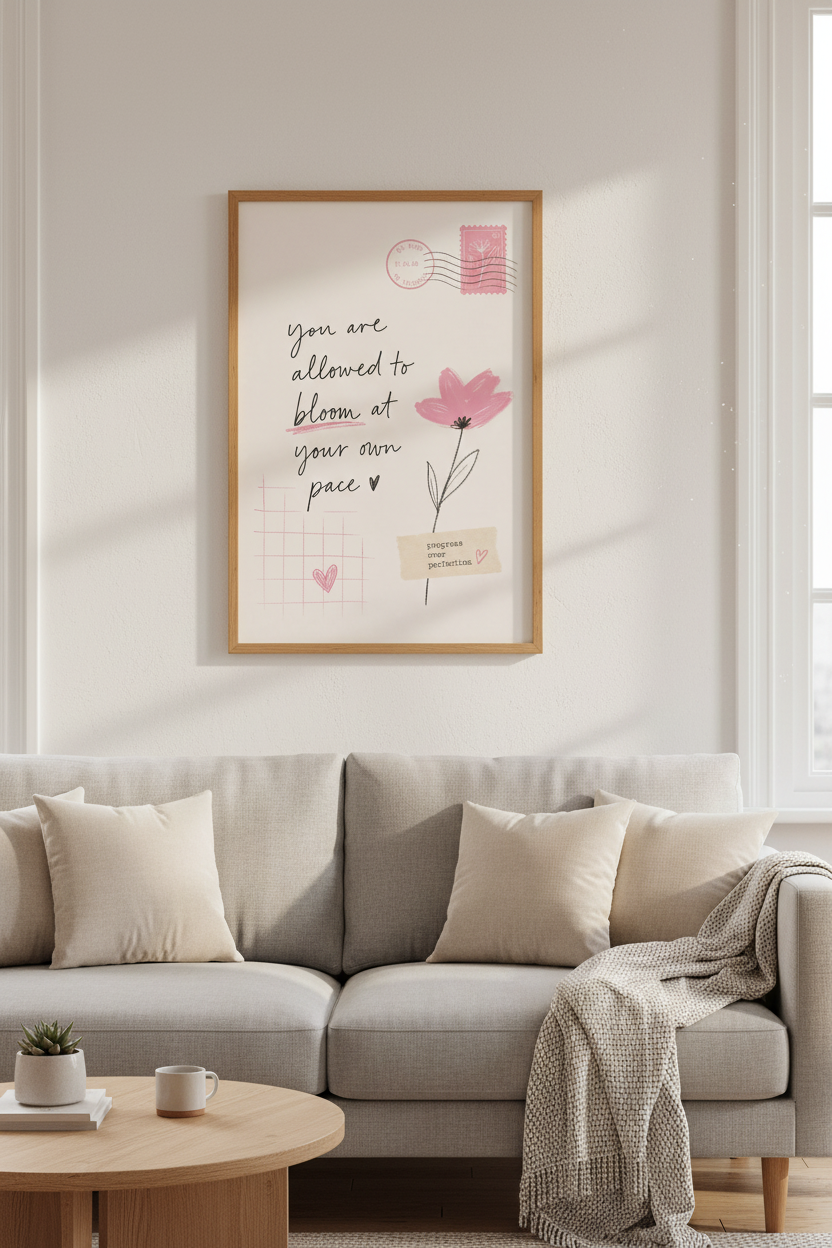 Affirmation Wall Art Print | Pink Floral Self Love Decor | Aesthetic Hope Poster