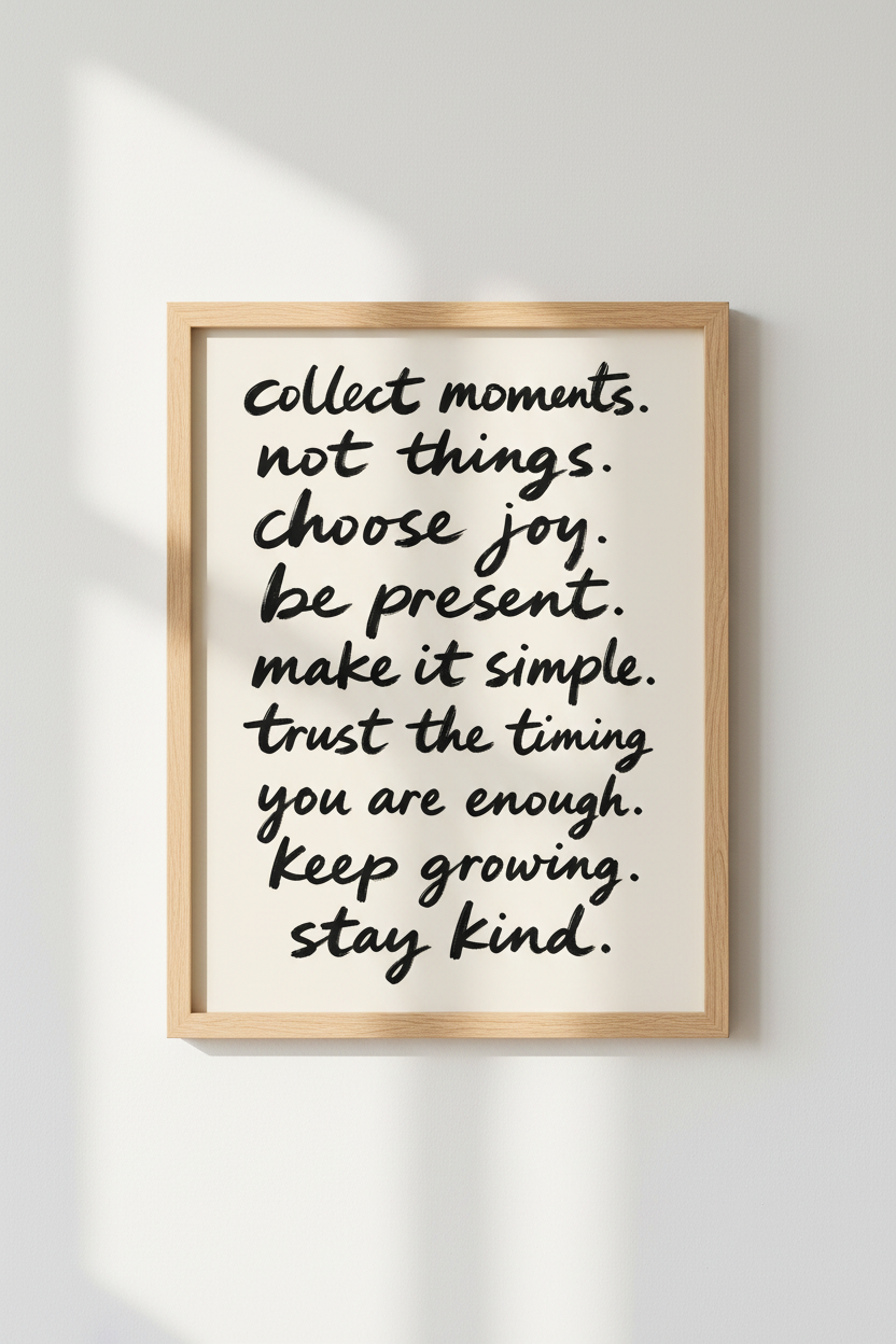 Motivational print | Hand-lettered quotes, neutral tones | Living room decor