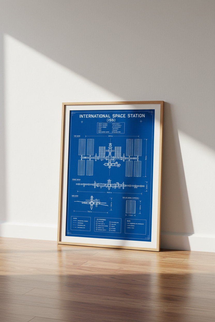 ISS Blueprint Wall Art | NASA Space Station Poster, Science Office Decor