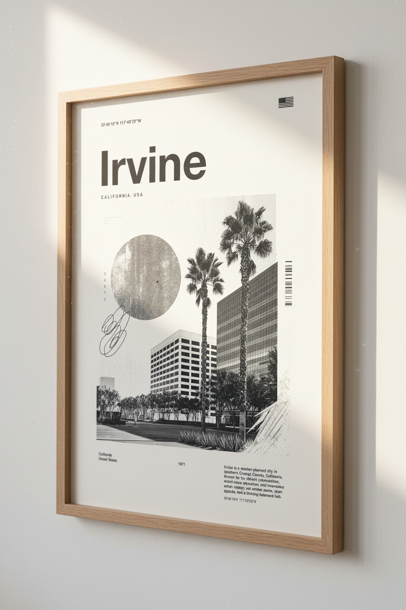 Irvine California Wall Art Print | Brutalist Urban Decor | Minimalist Poster