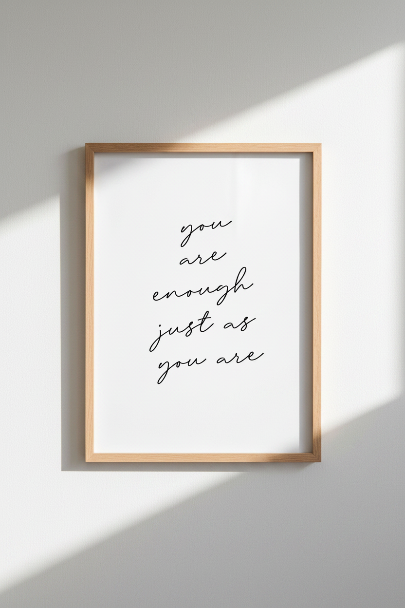 You Are Enough Quote Print | Minimalist Black & White Typography | Bedroom Wall Decor