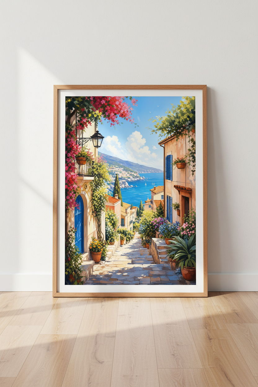 Mediterranean Coast Print | Italian Summer Wall Art, Coastal Village Decor