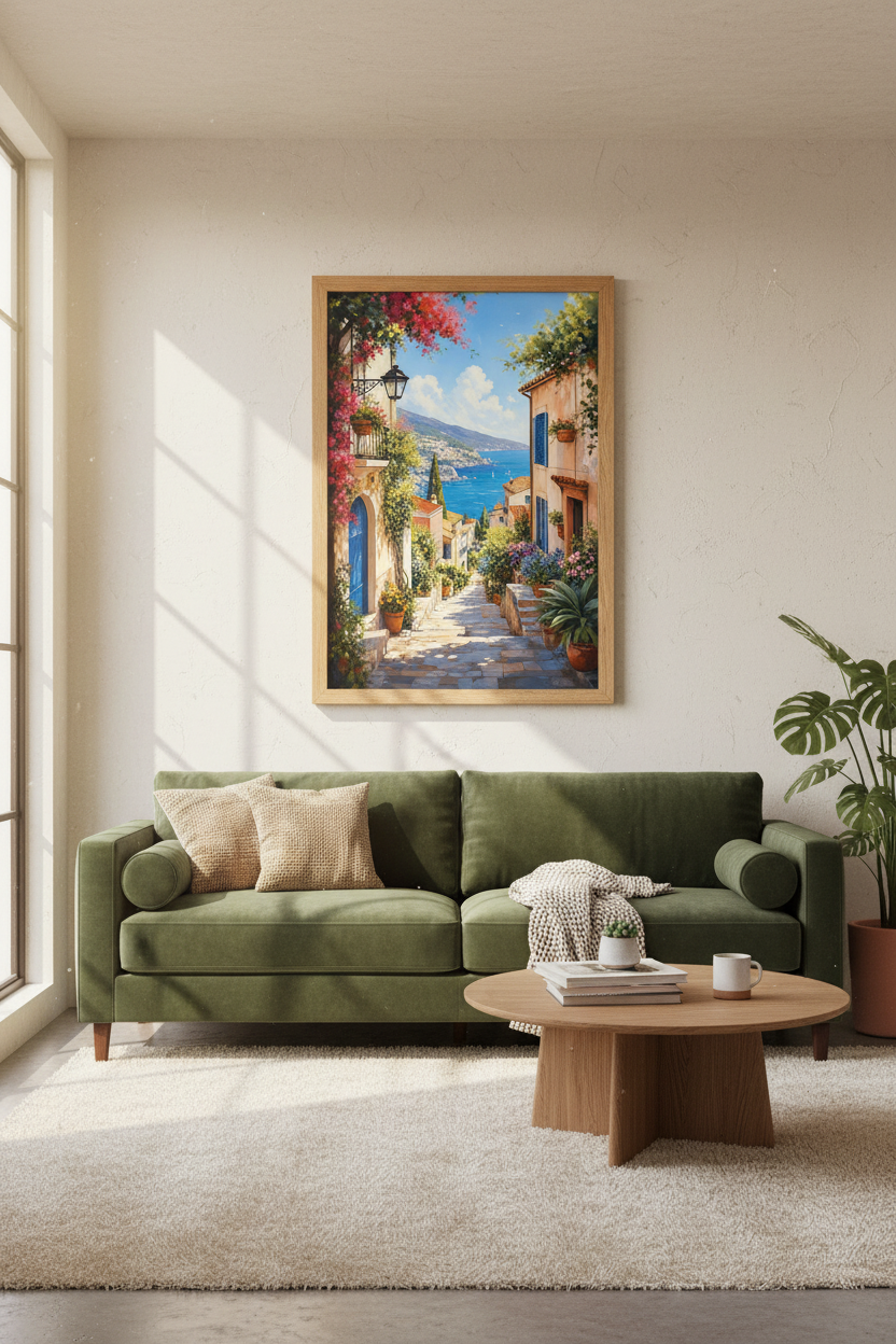 Mediterranean Coast Print | Italian Summer Wall Art, Coastal Village Decor