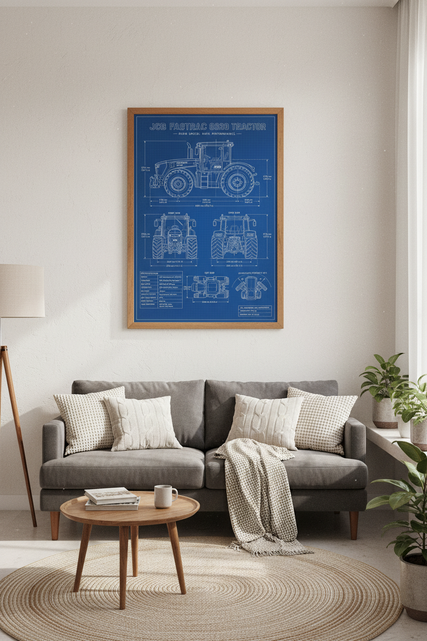 JCB Fastrac Tractor Blueprint Wall Art | Office Decor | Industrial Blueprint Poster