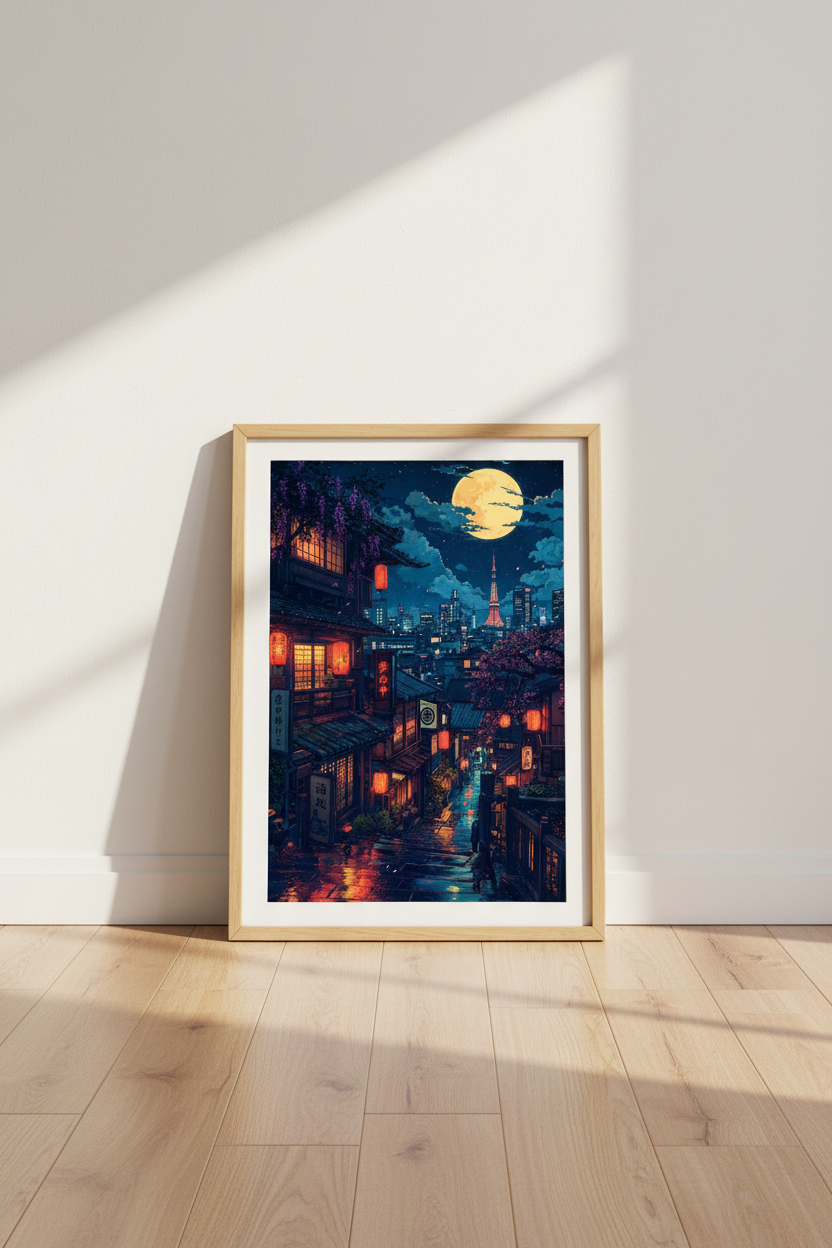 Tokyo Night Anime Wall Art Print | Japanese Cityscape Decor | Lo-fi Aesthetic Poster